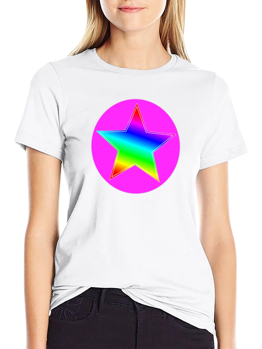 Rainbow Star Pink Circle Graphic T-Shirt