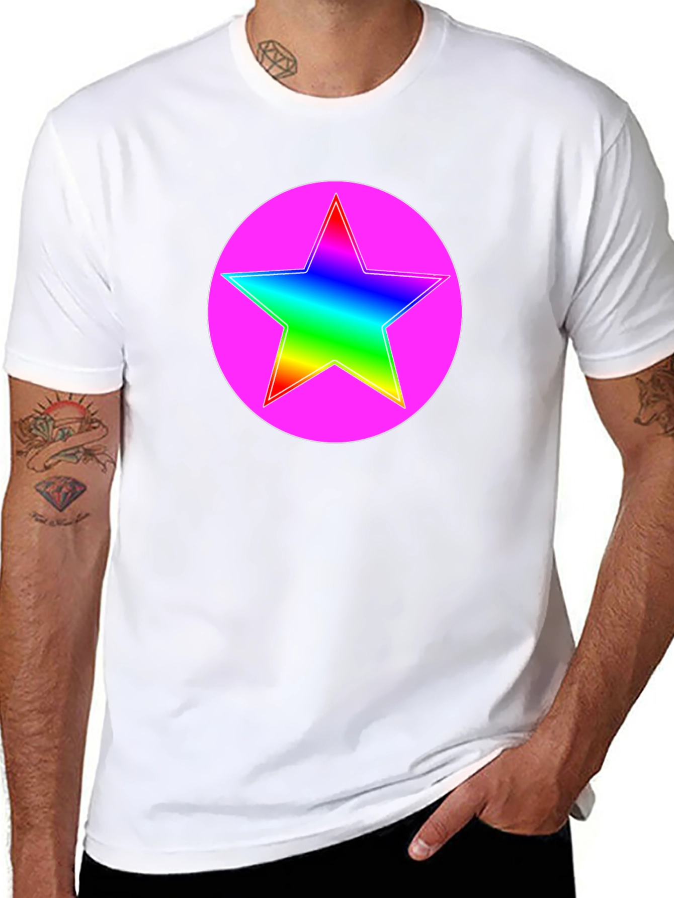 Rainbow Star Pink Circle Graphic T-Shirt