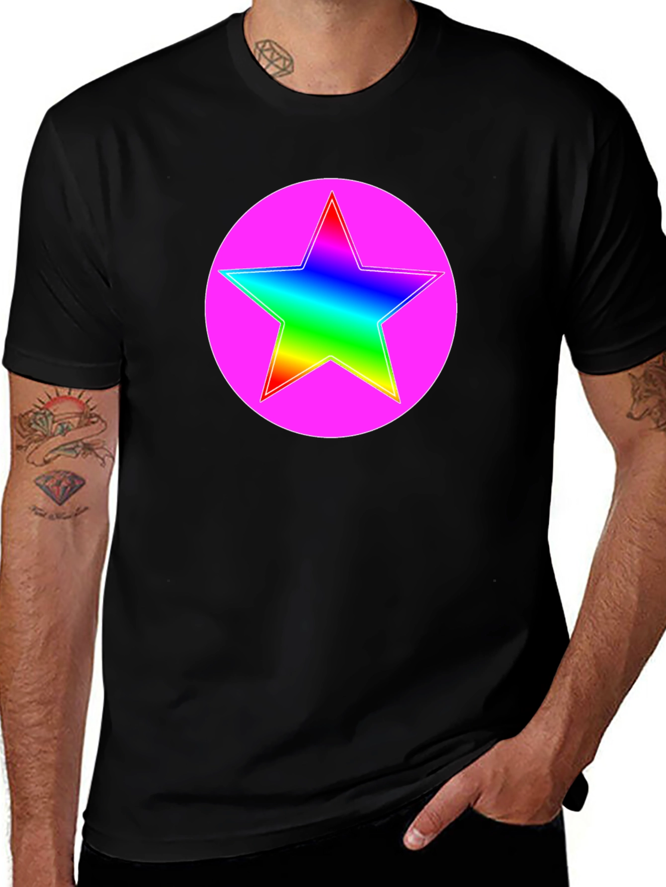 Rainbow Star Pink Circle Graphic T-Shirt