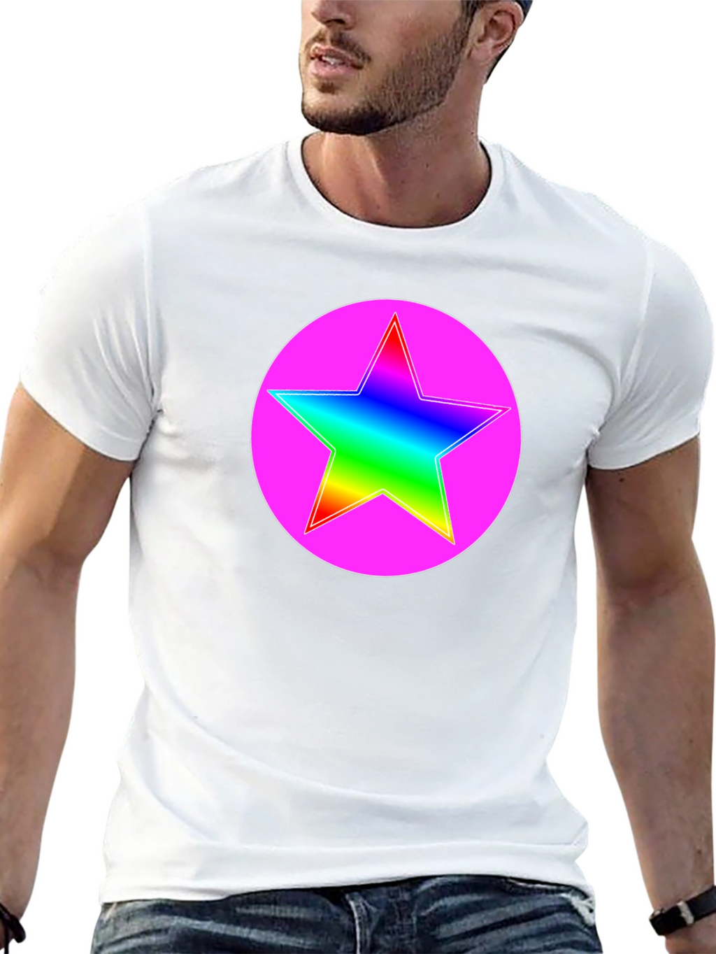 Rainbow Star Pink Circle Graphic T-Shirt