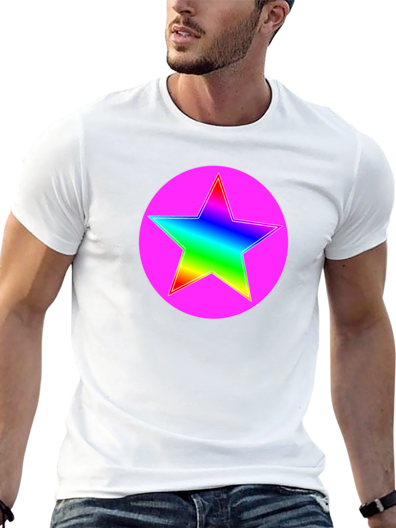 Rainbow Star Pink Circle Graphic T-Shirt