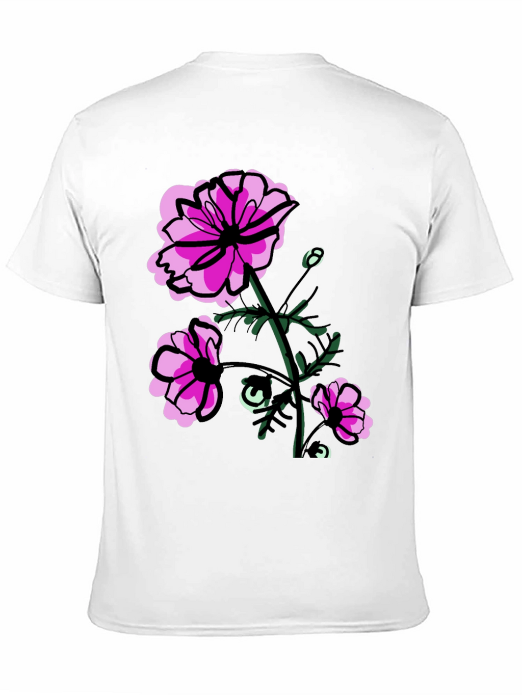 Floral Graphic T-Shirt - Pink Flowers on Black
