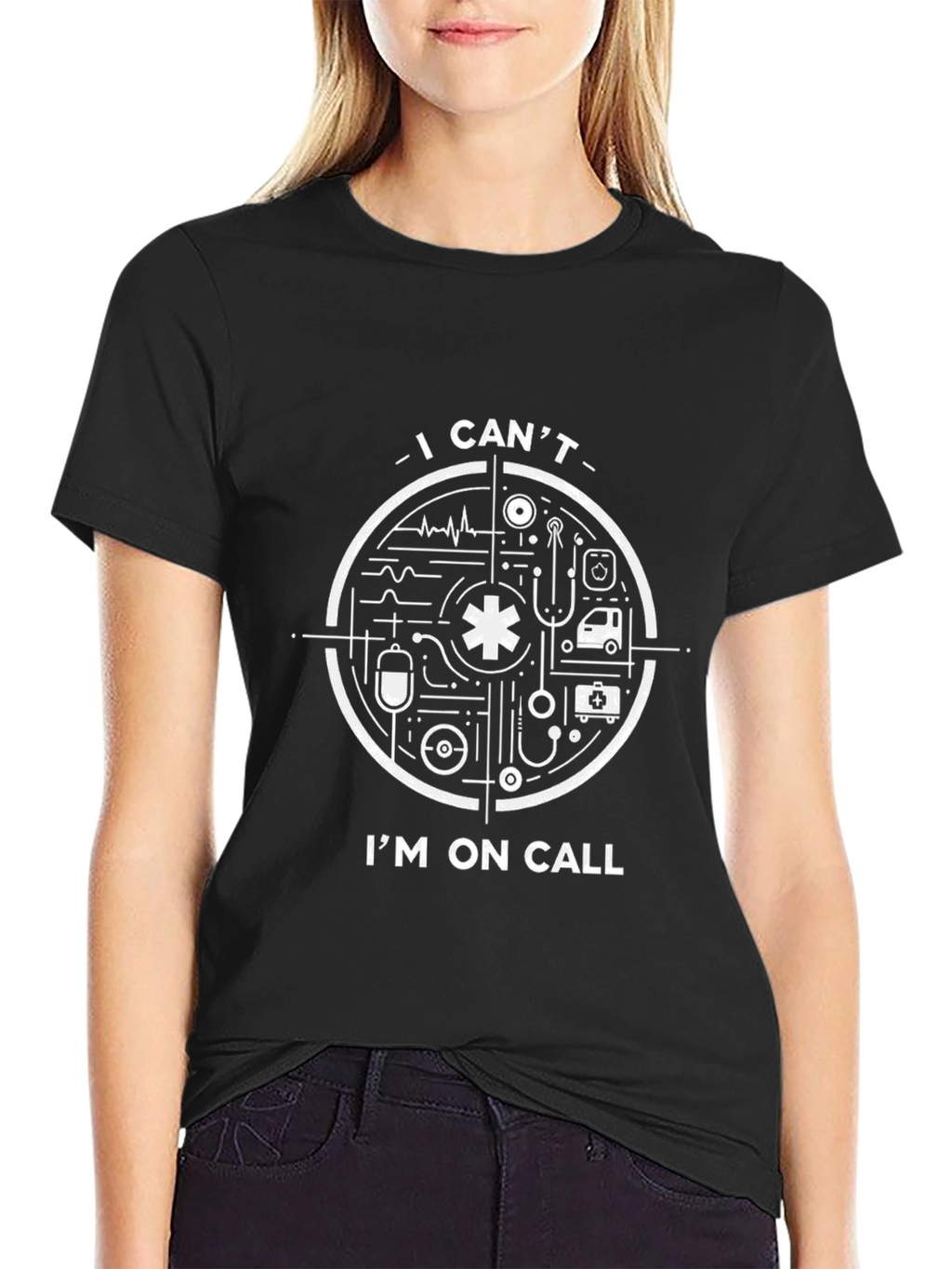 I Cant Im On Call Black Graphic T-Shirt