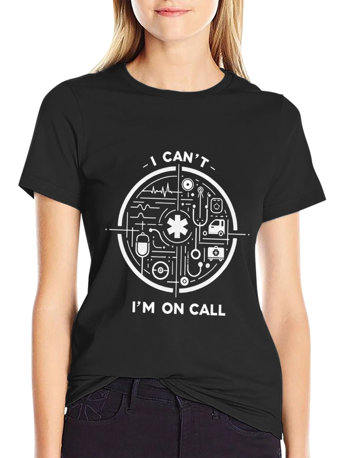 I Cant Im On Call Black Graphic T-Shirt