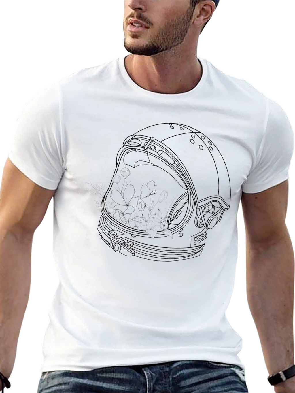 Astronaut Helmet Outline Black T-Shirt