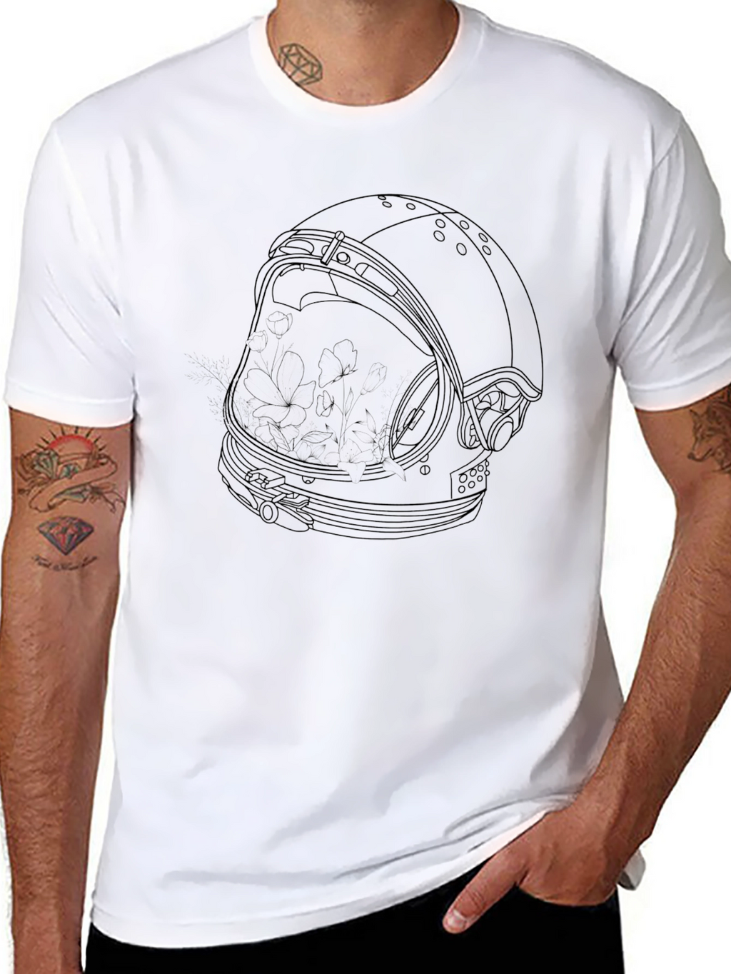 Astronaut Helmet Outline Black T-Shirt