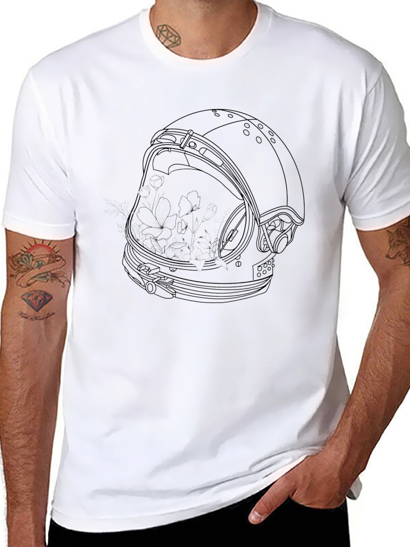 Astronaut Helmet Outline Black T-Shirt