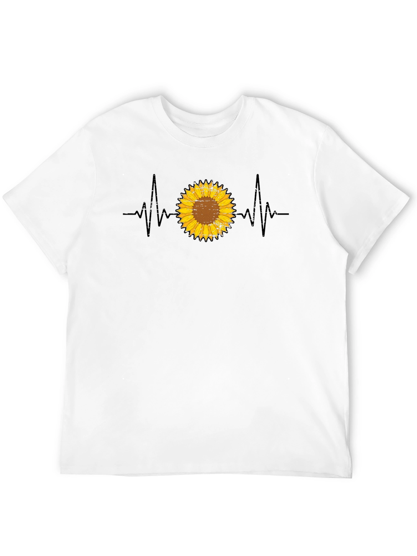 Sunflower Heartbeat Graphic T-Shirt - Trendy Casual Top
