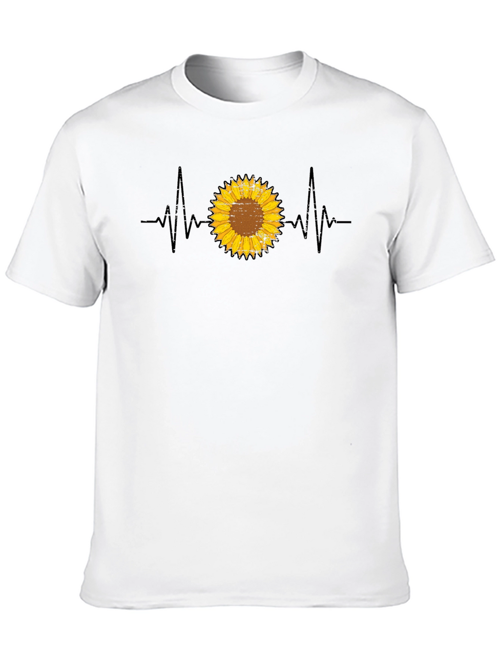 Sunflower Heartbeat Graphic T-Shirt - Trendy Casual Top