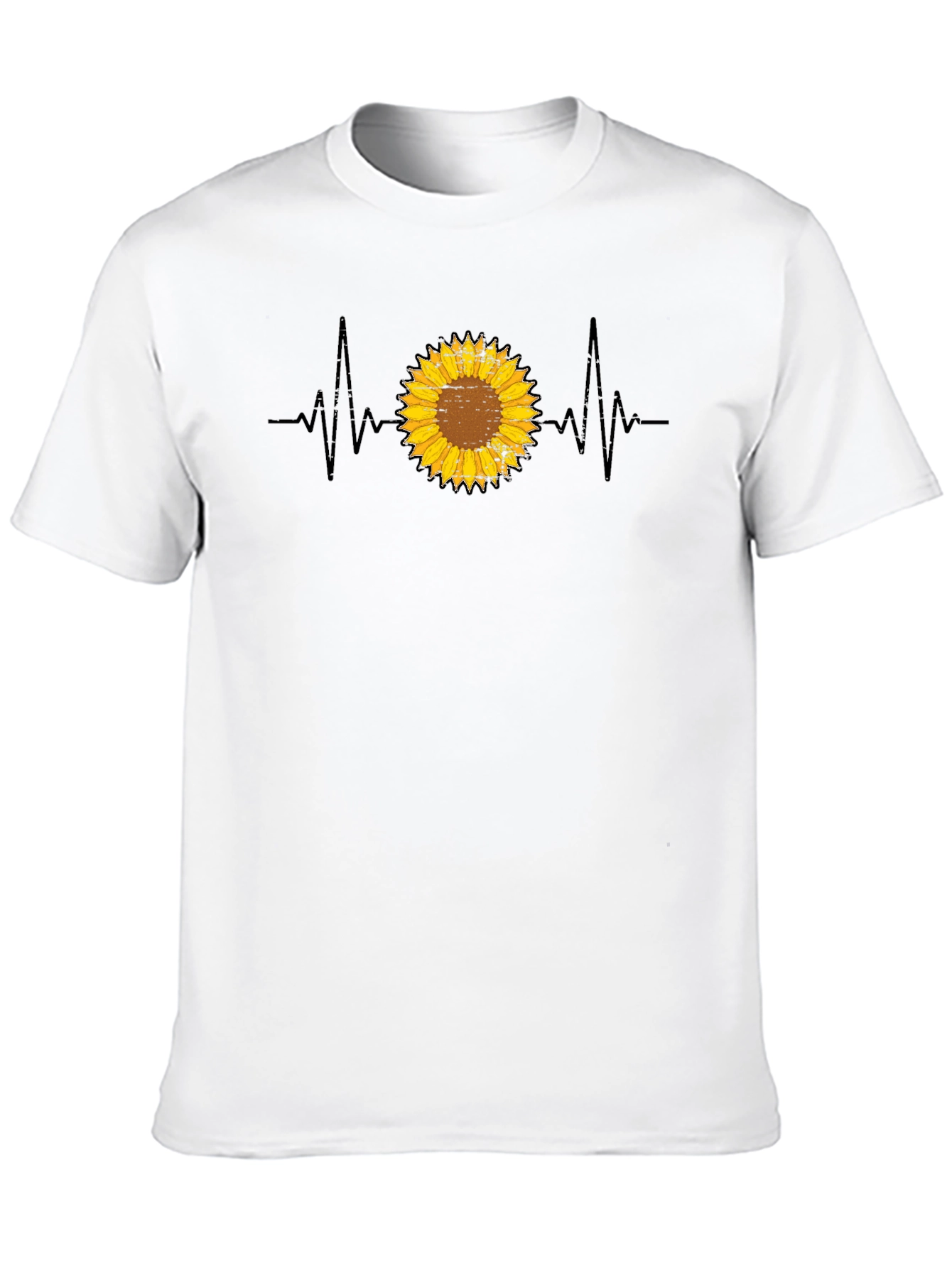 Sunflower Heartbeat Graphic T-Shirt - Trendy Casual Top