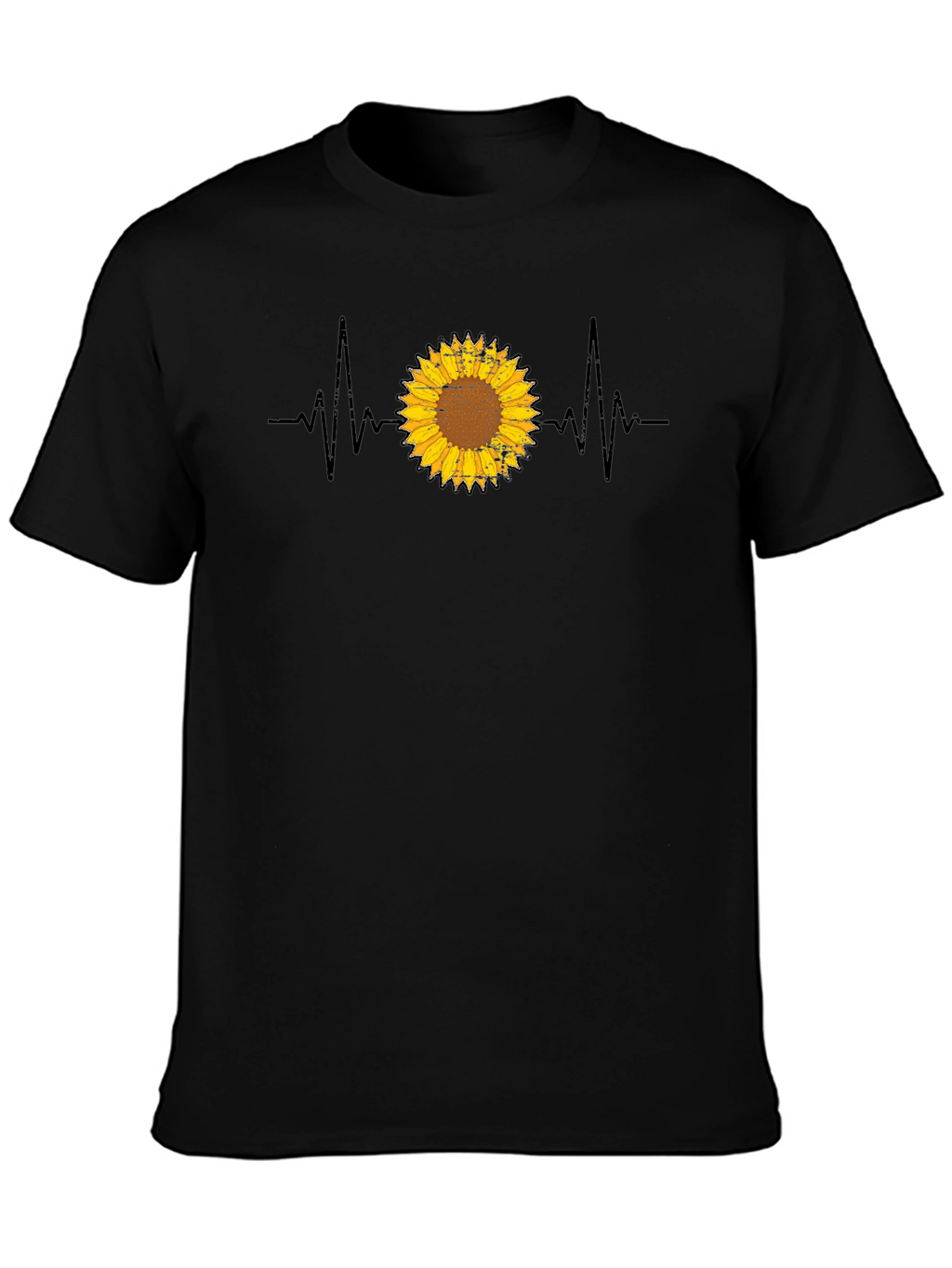 Sunflower Heartbeat Graphic T-Shirt - Trendy Casual Top
