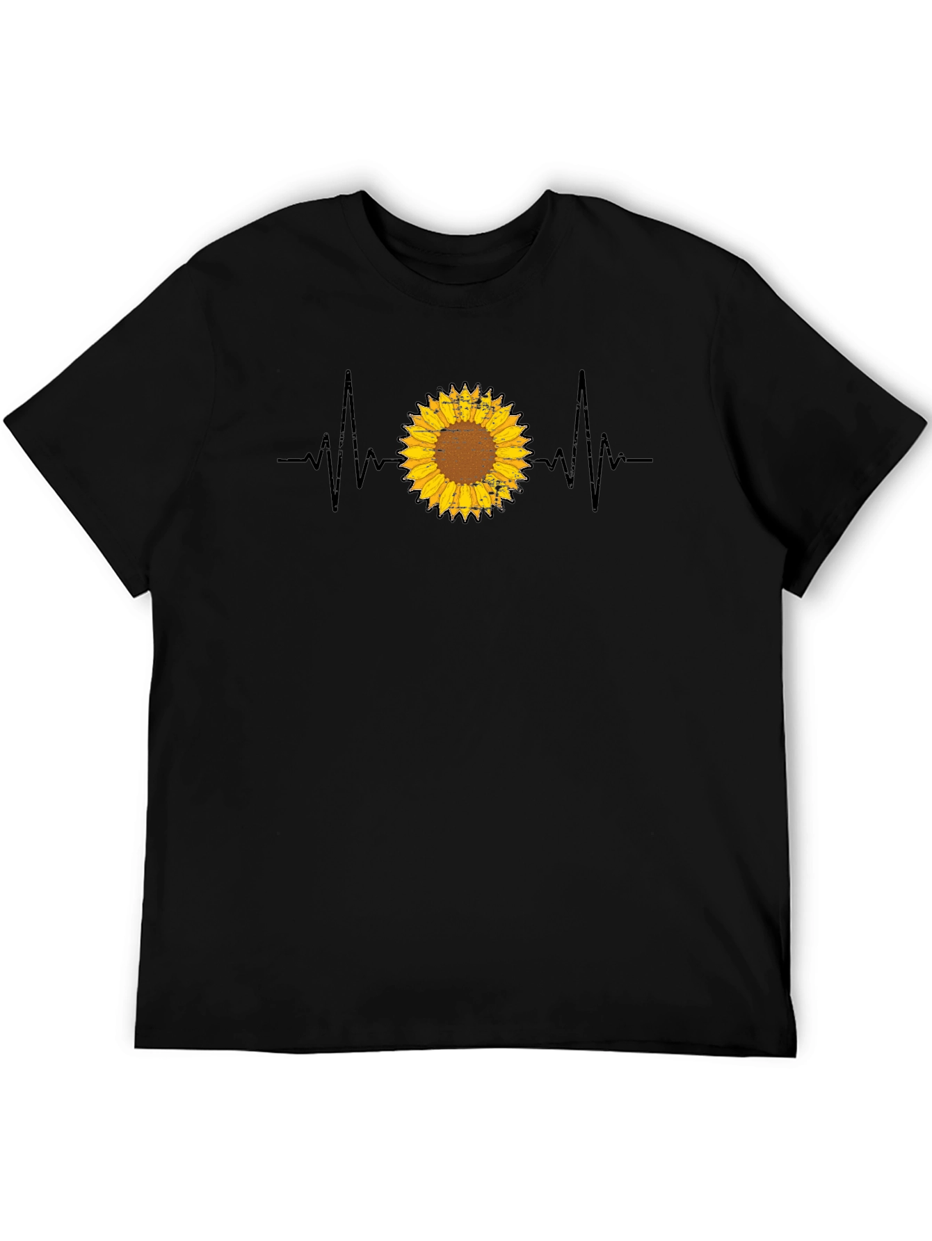 Sunflower Heartbeat Graphic T-Shirt - Trendy Casual Top