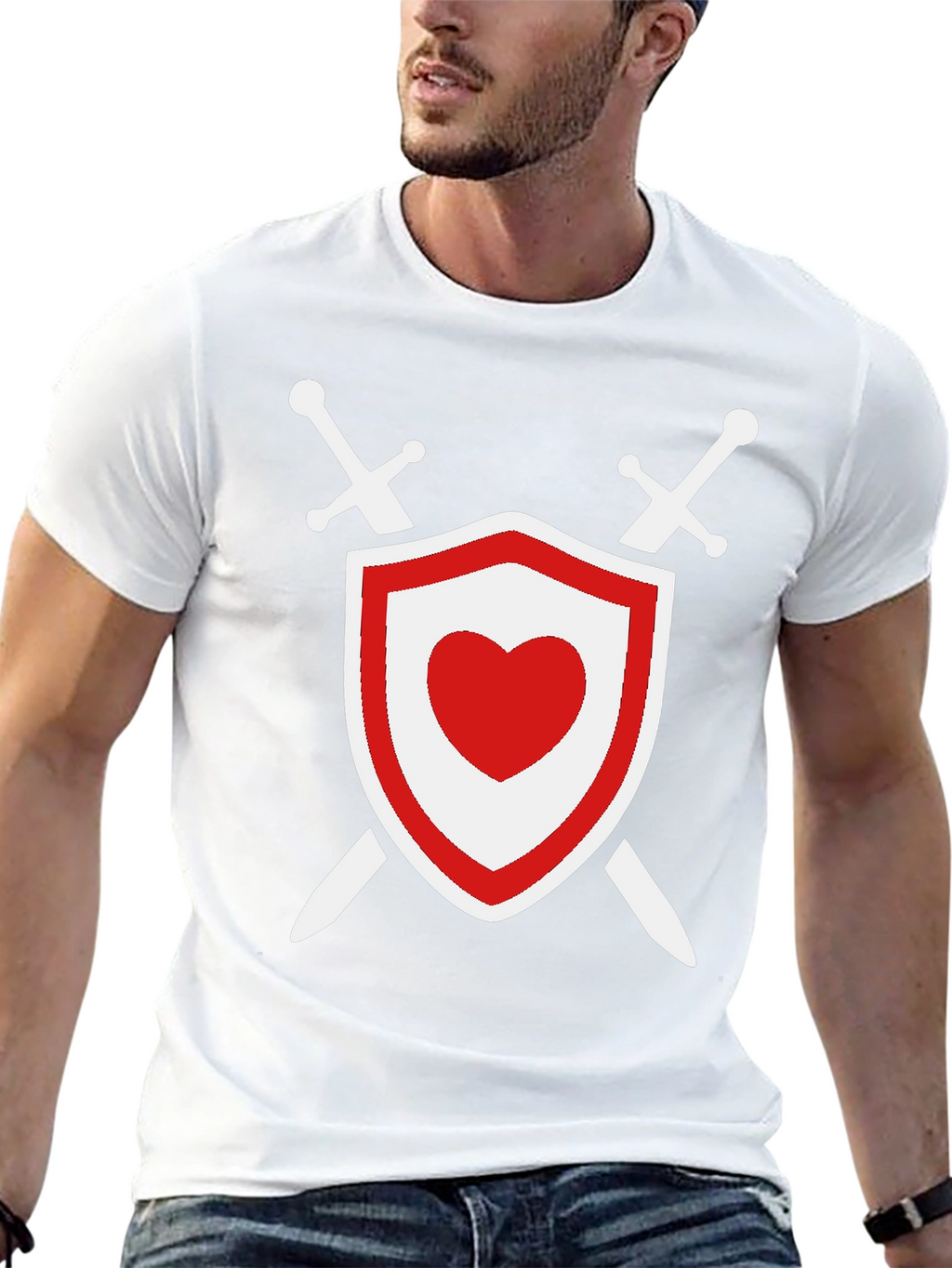 Heart Shield Swords Graphic T-Shirt