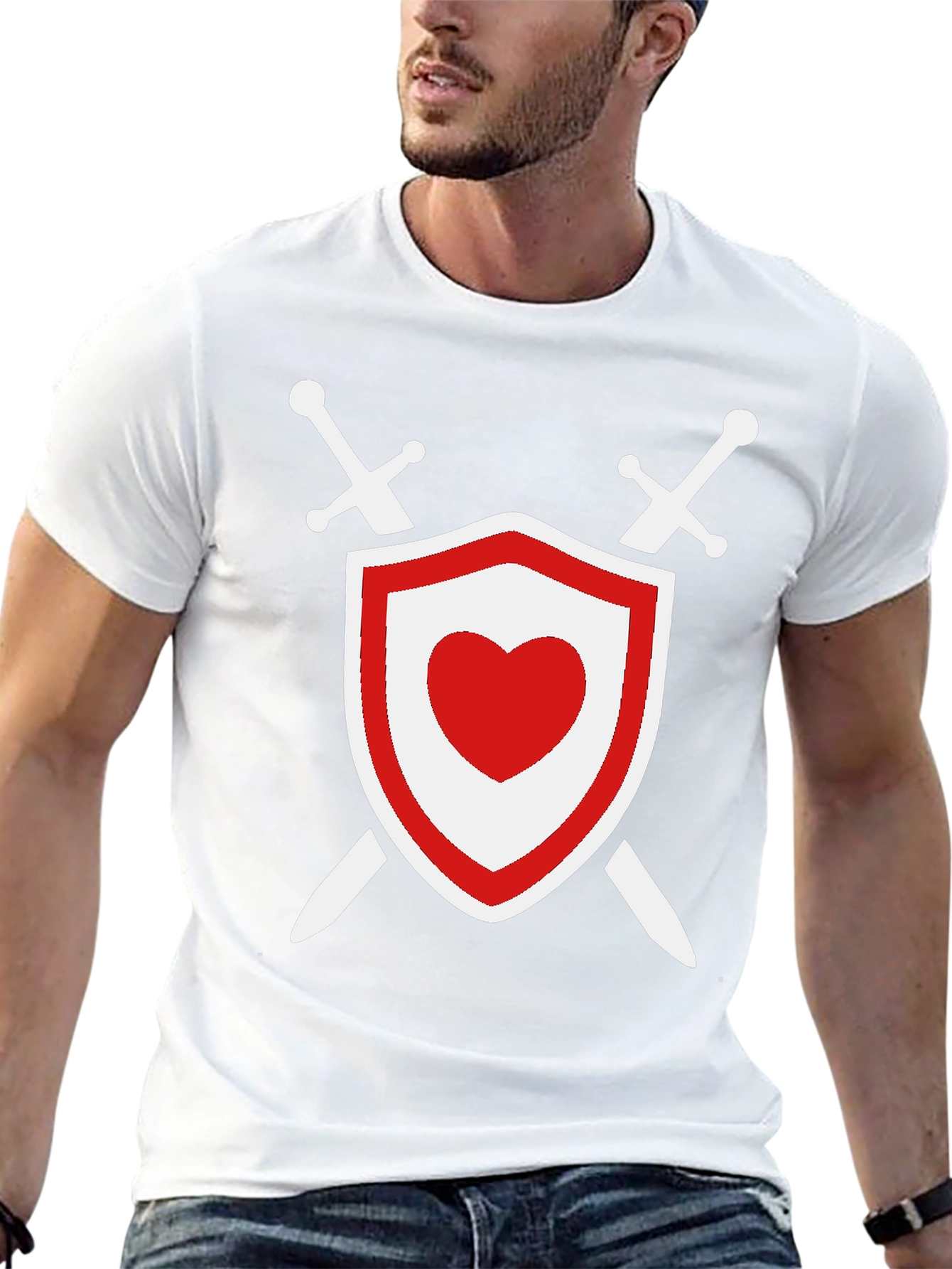 Heart Shield Swords Graphic T-Shirt
