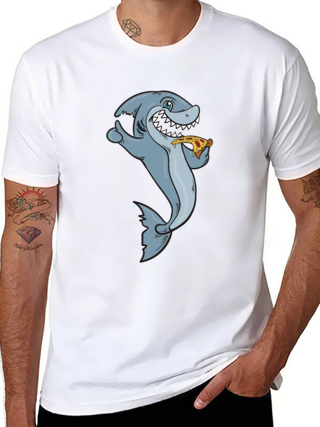 Shark Pizza T-Shirt - Funny Cartoon Graphic Tee