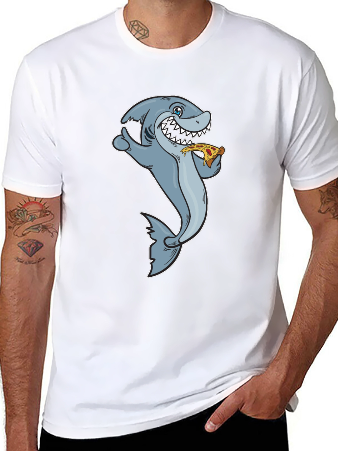 Shark Pizza T-Shirt - Funny Cartoon Graphic Tee