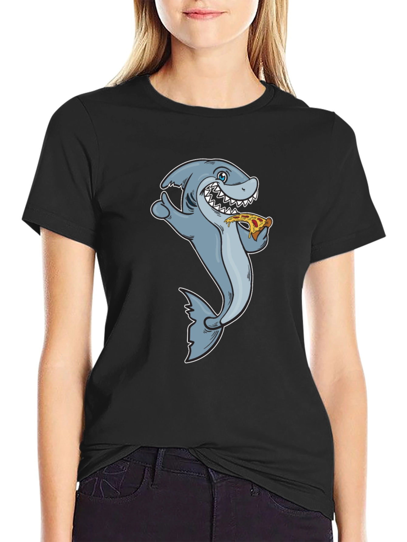 Shark Pizza T-Shirt - Funny Cartoon Graphic Tee