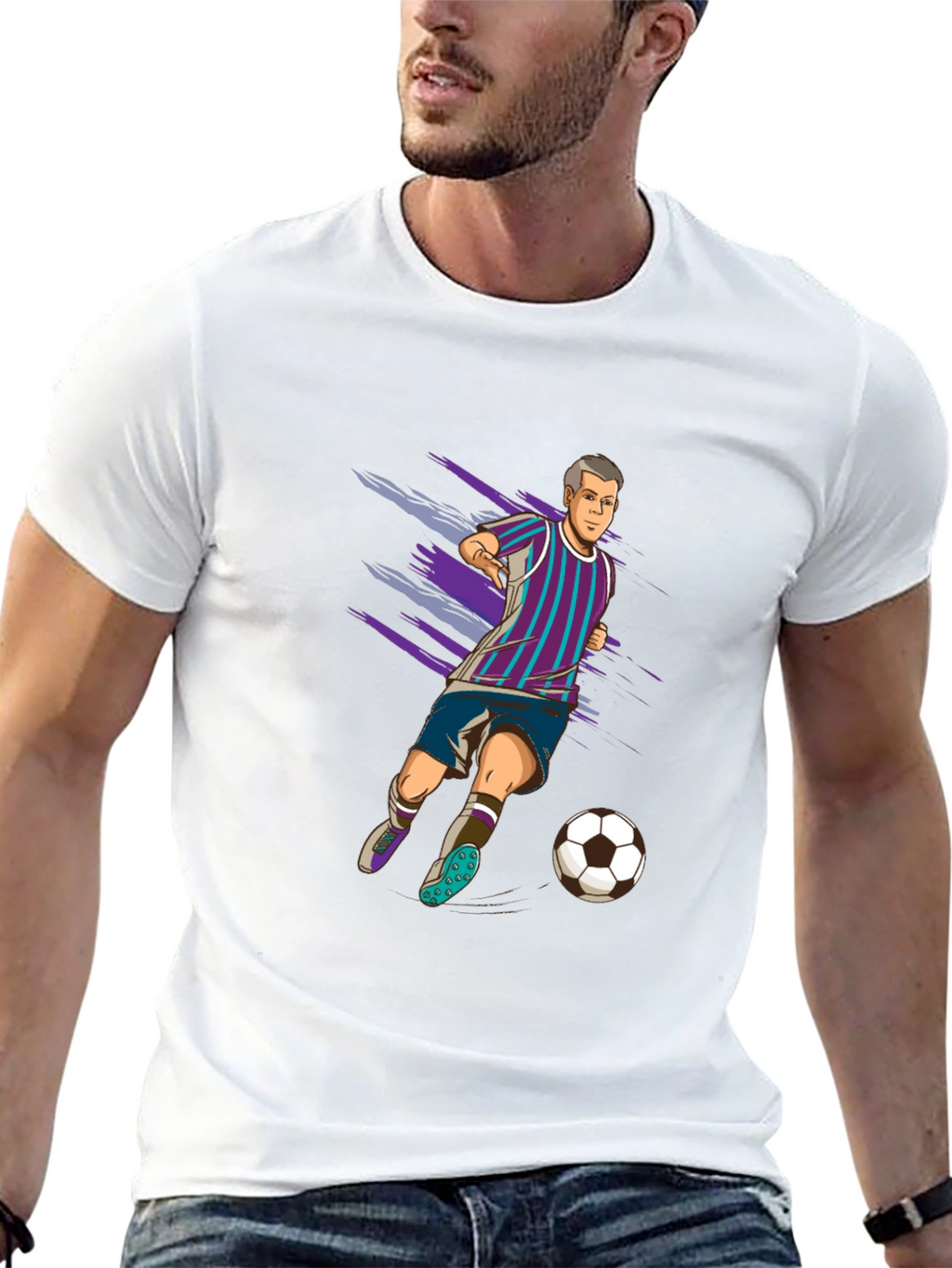 Soccer Player Graphic Tee - Black Cotton T-Shirt