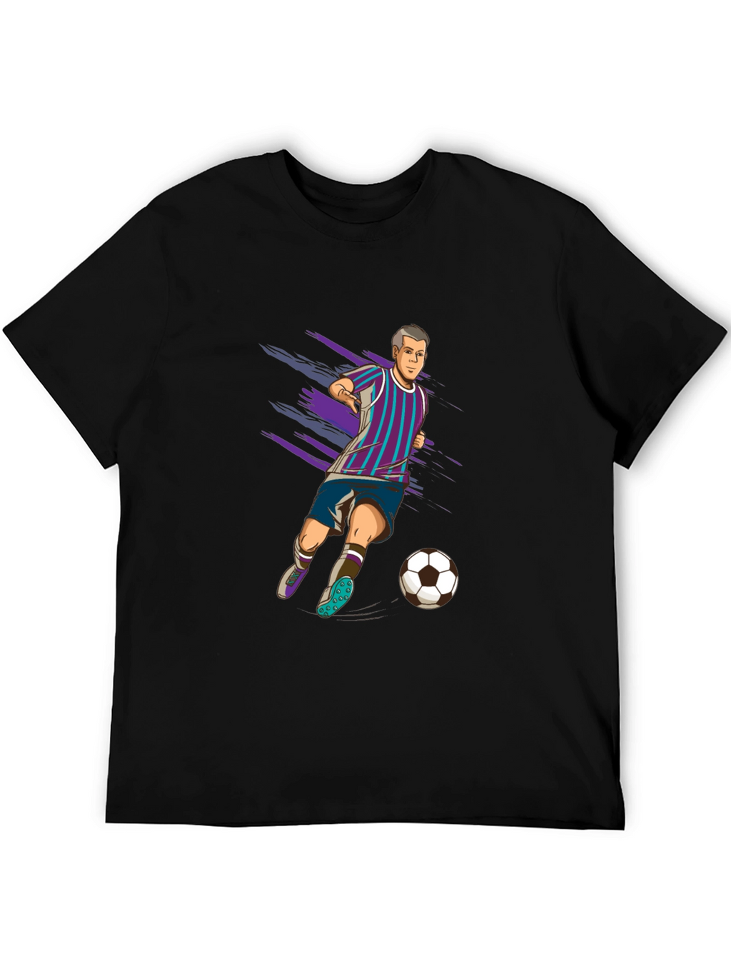 Soccer Player Graphic Tee - Black Cotton T-Shirt