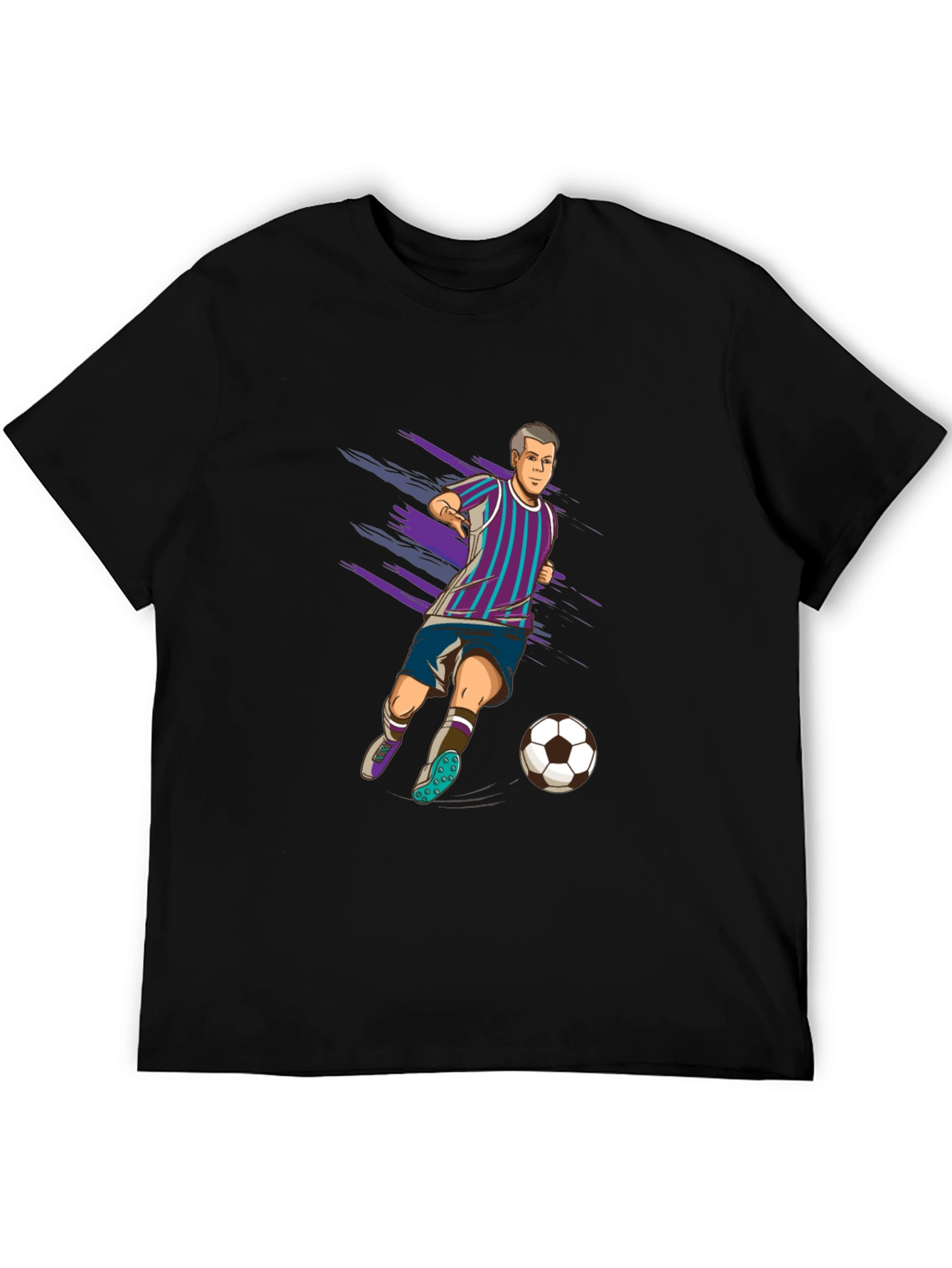 Soccer Player Graphic Tee - Black Cotton T-Shirt