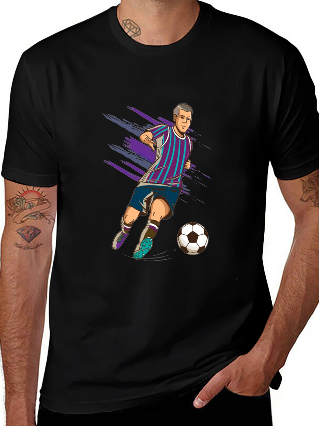 Soccer Player Graphic Tee - Black Cotton T-Shirt