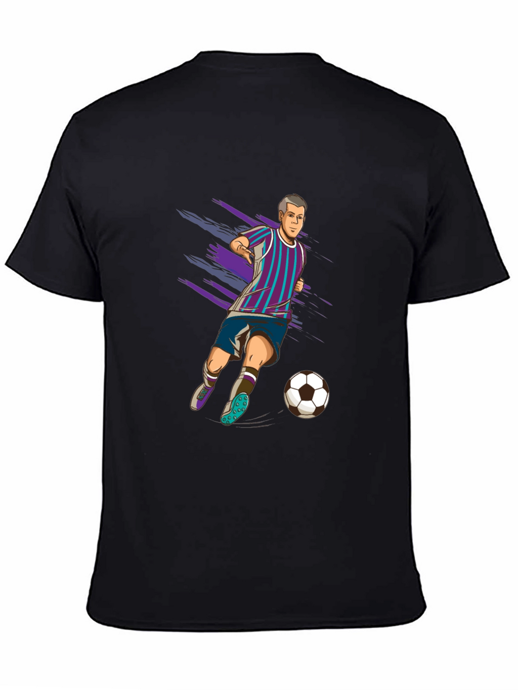 Soccer Player Graphic Tee - Black Cotton T-Shirt