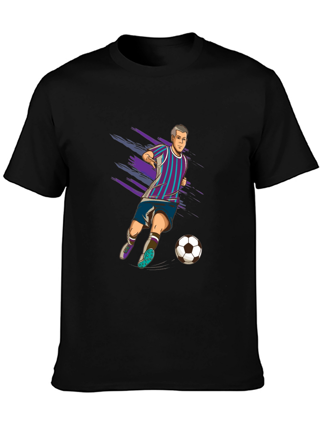 Soccer Player Graphic Tee - Black Cotton T-Shirt
