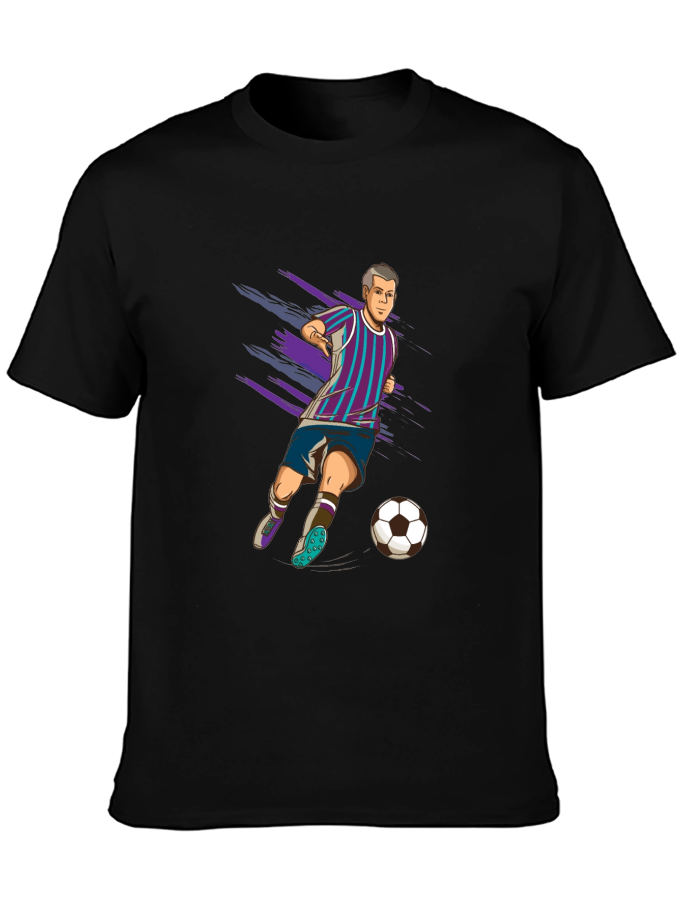 Soccer Player Graphic Tee - Black Cotton T-Shirt