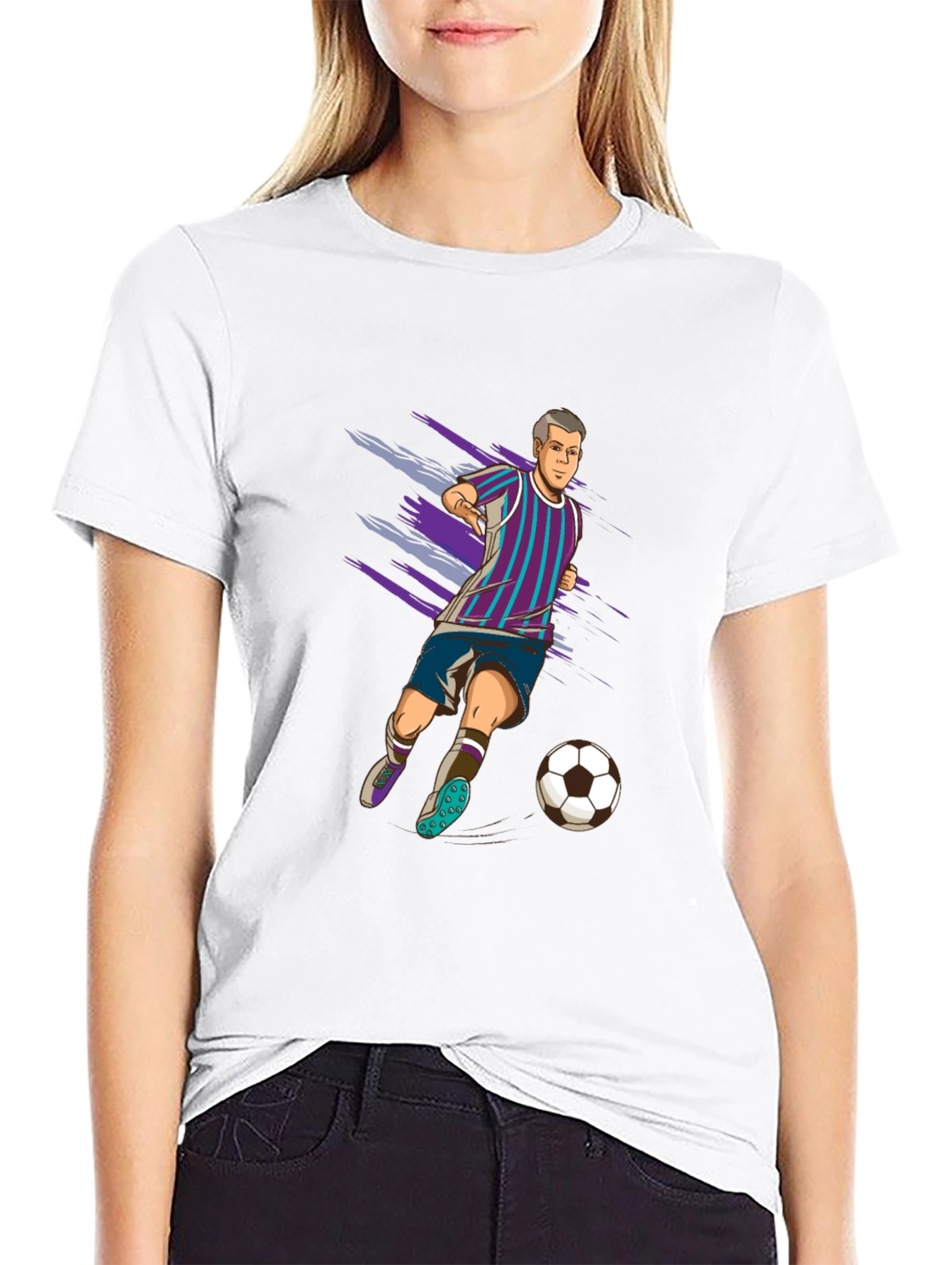 Soccer Player Graphic Tee - Black Cotton T-Shirt