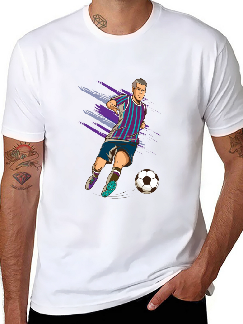 Soccer Player Graphic Tee - Black Cotton T-Shirt