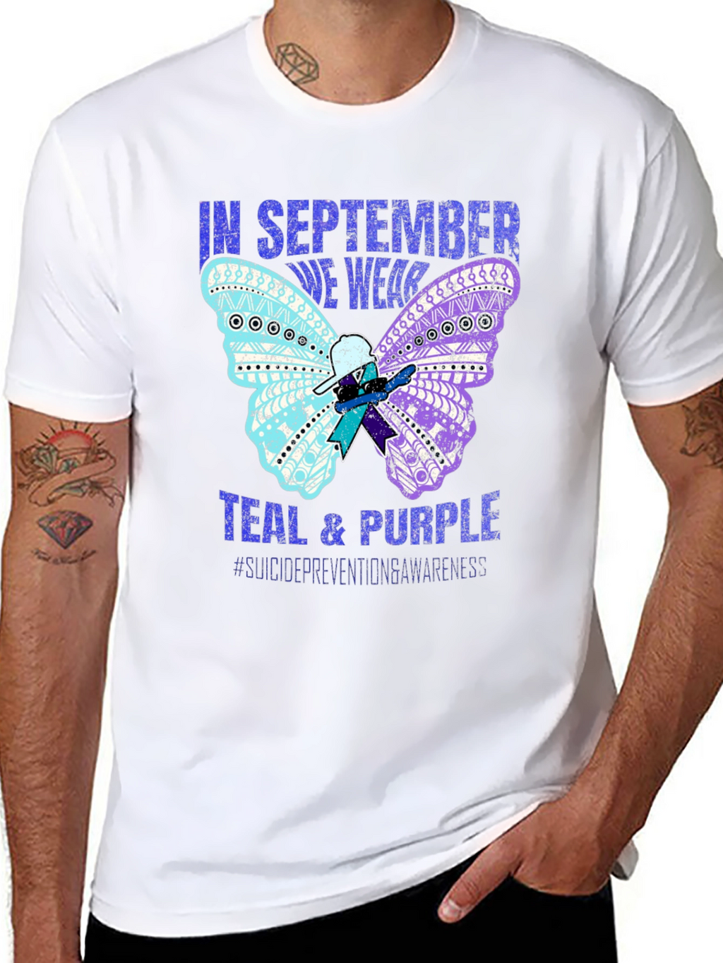 Teal & Purple Suicide Awareness Butterfly T-Shirt