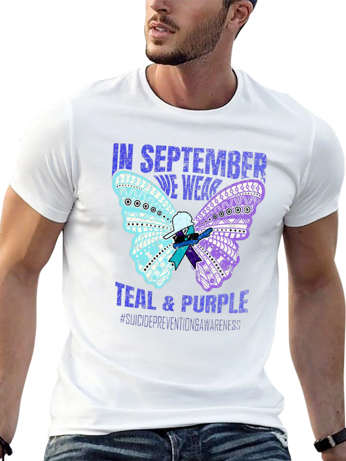 Teal & Purple Suicide Awareness Butterfly T-Shirt
