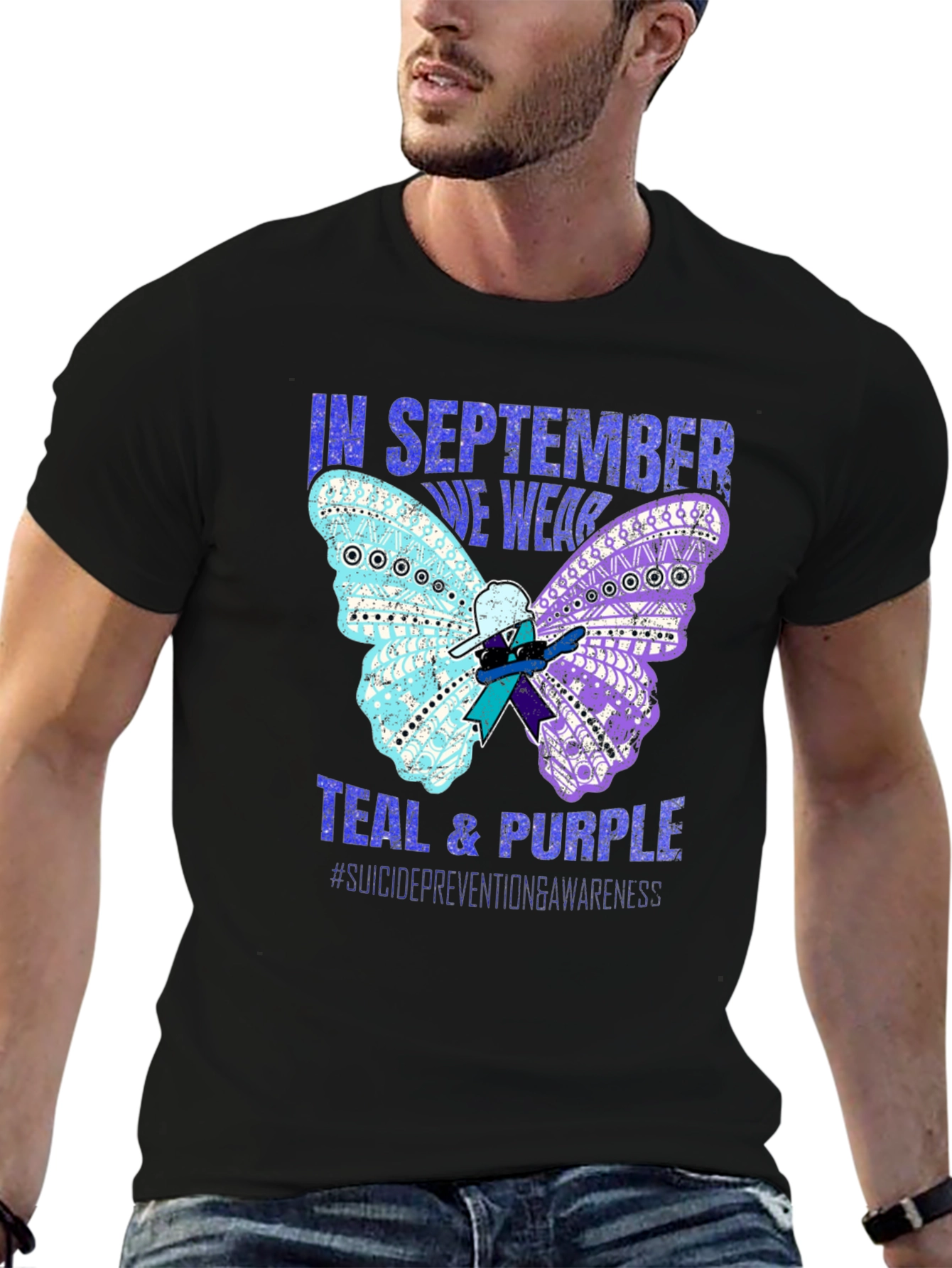 Teal & Purple Suicide Awareness Butterfly T-Shirt