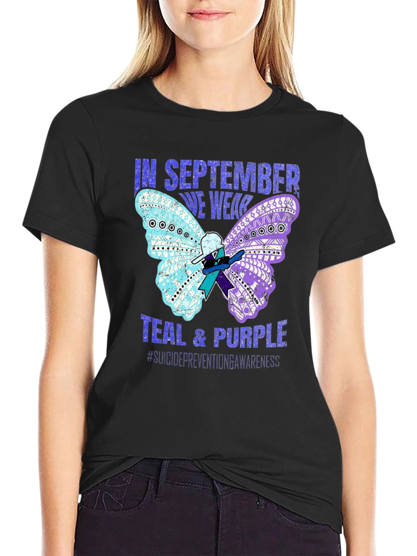 Teal & Purple Suicide Awareness Butterfly T-Shirt