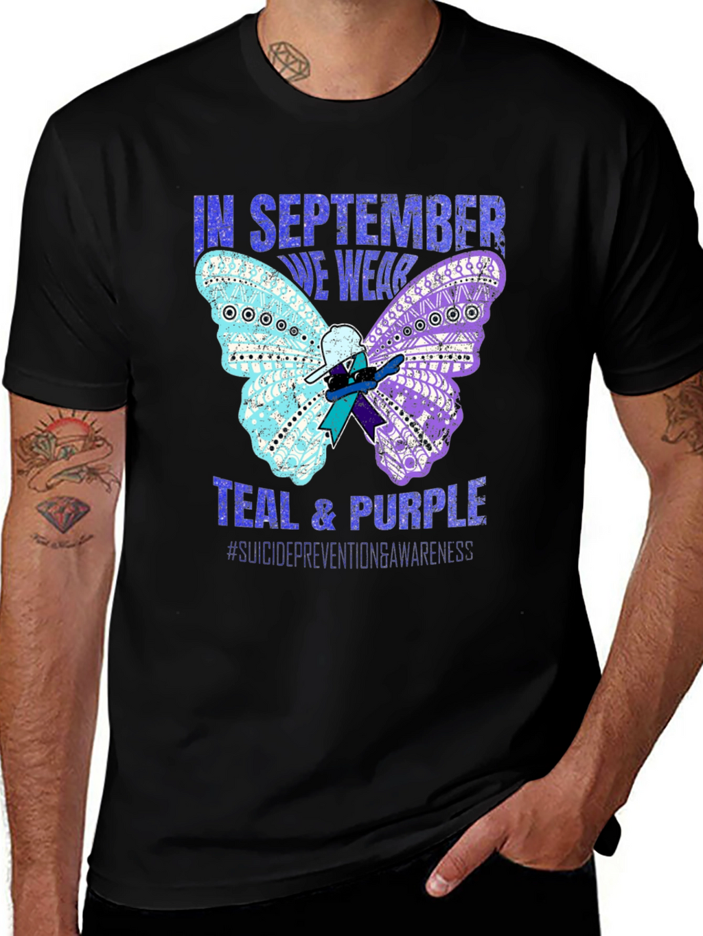 Teal & Purple Suicide Awareness Butterfly T-Shirt