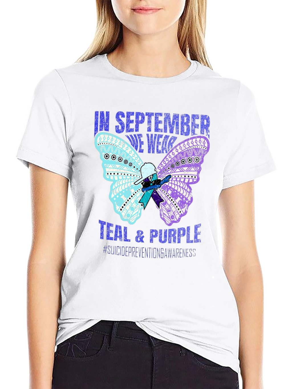 Teal & Purple Suicide Awareness Butterfly T-Shirt