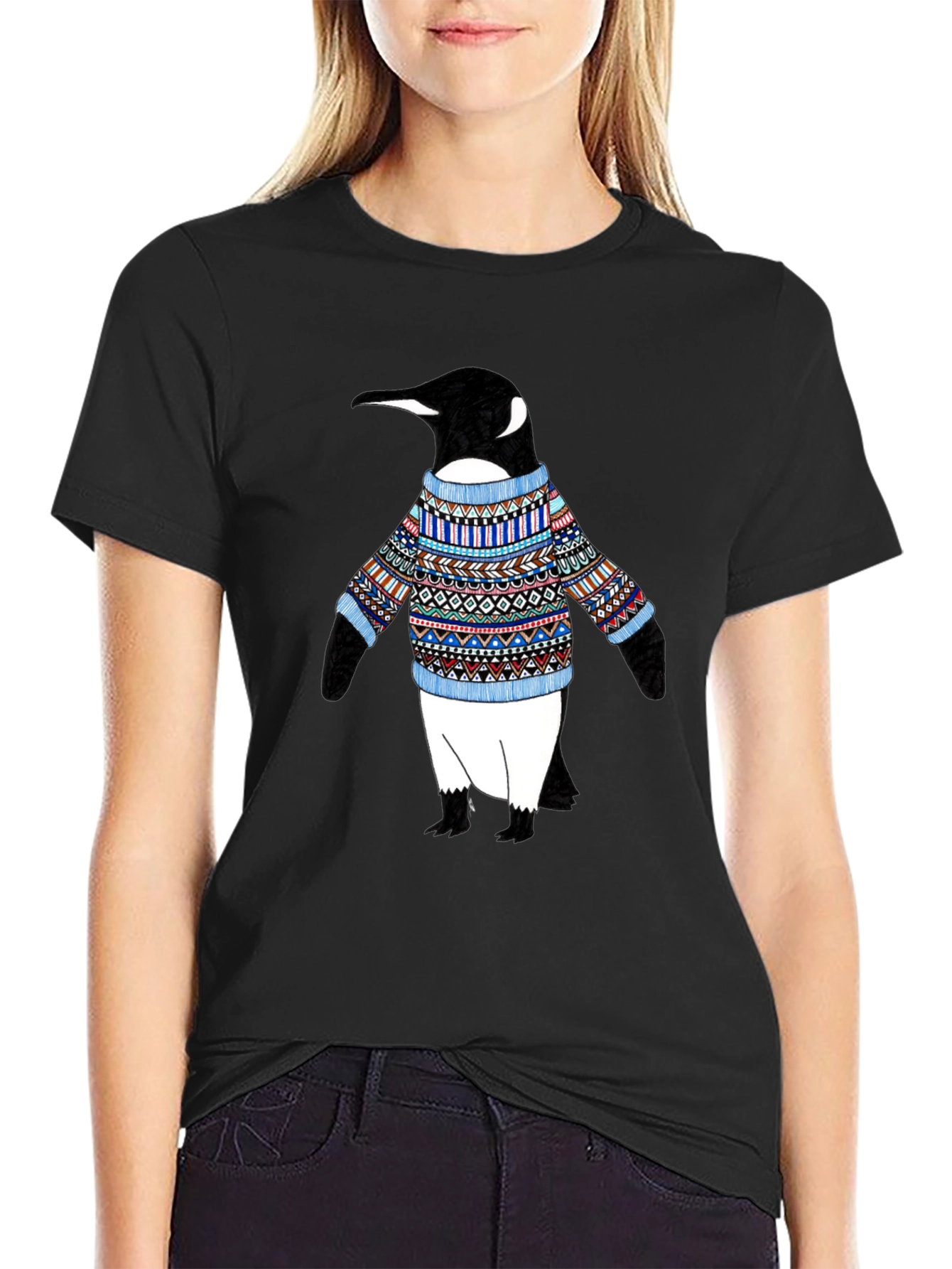 Penguin Sweater T-Shirt - Black