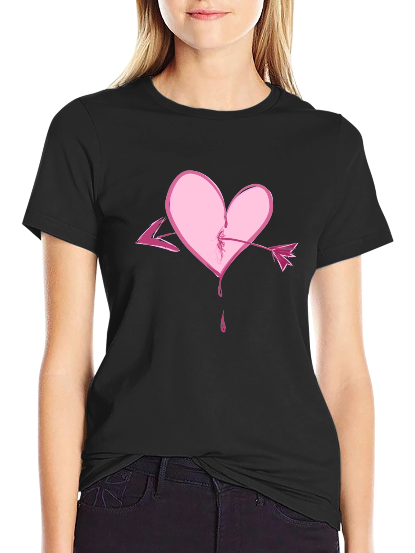 Heart Arrow Graphic Tee - Black Casual Shirt