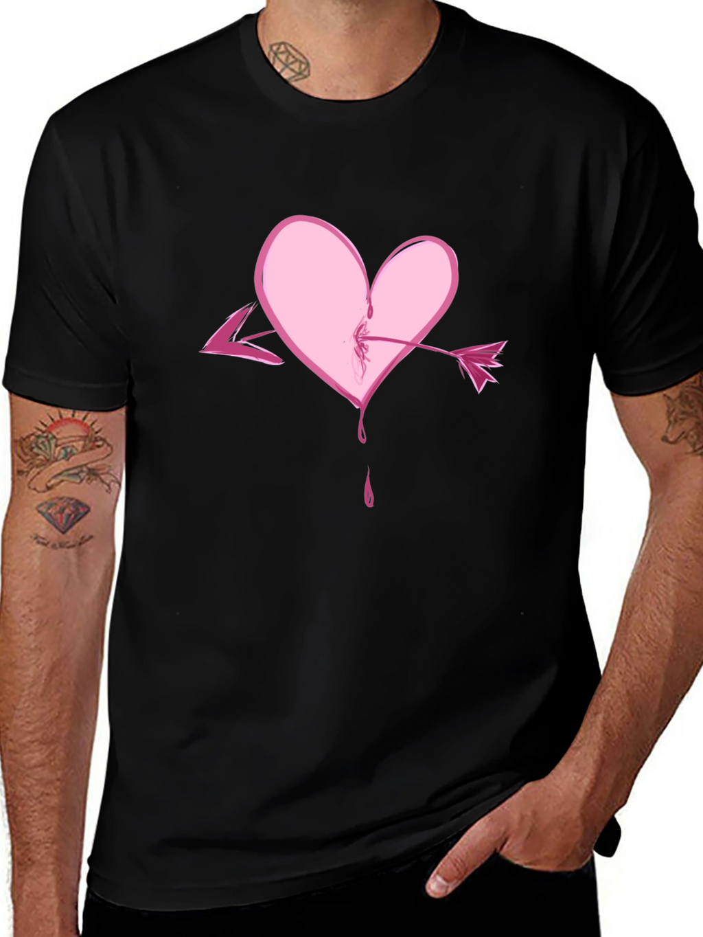 Heart Arrow Graphic Tee - Black Casual Shirt