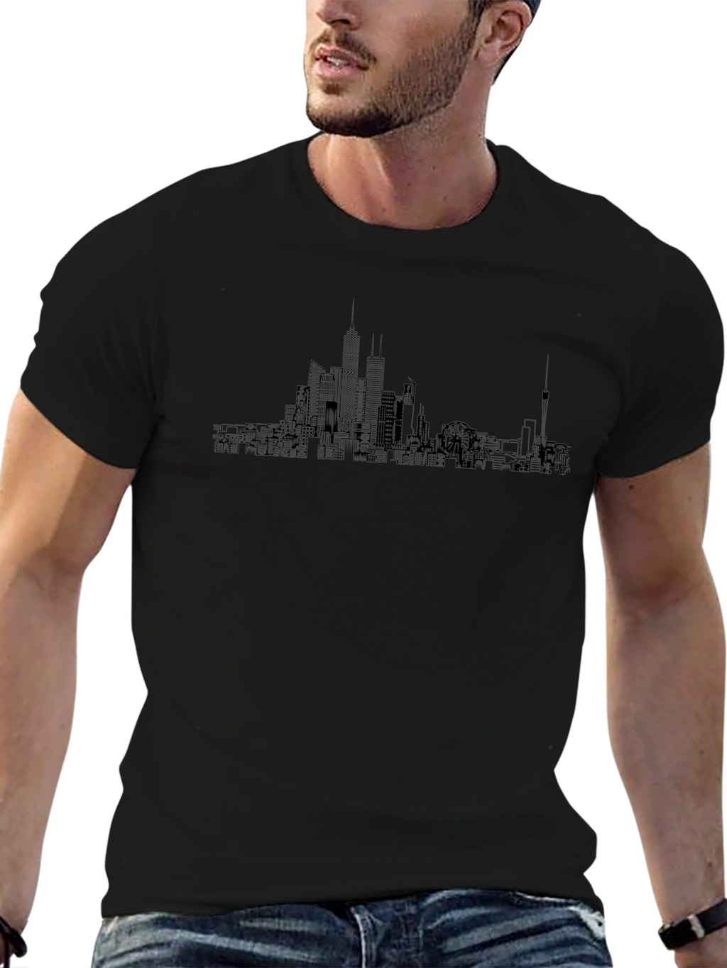 City Skyline Graphic Tee - Modern Black T-Shirt