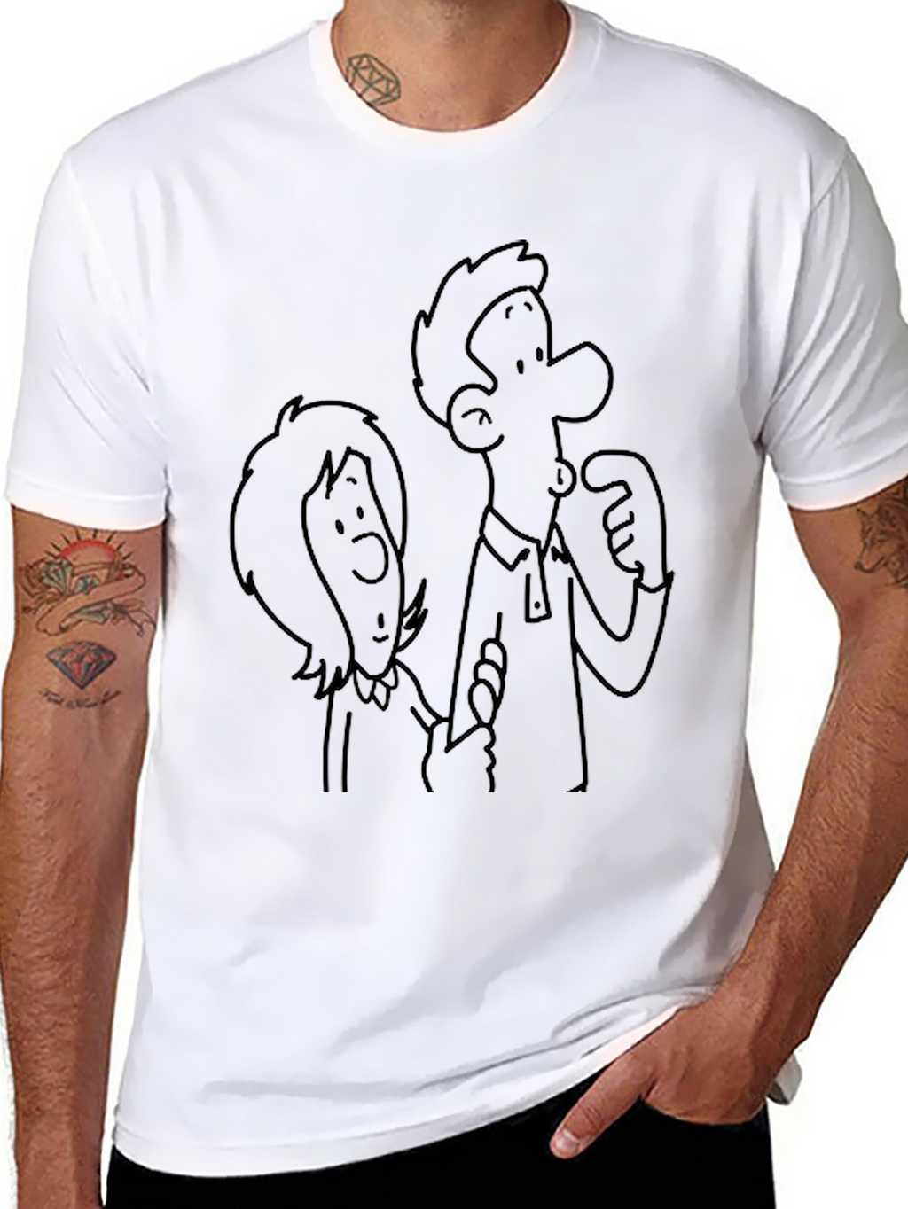 Cartoon Couple Black T-Shirt