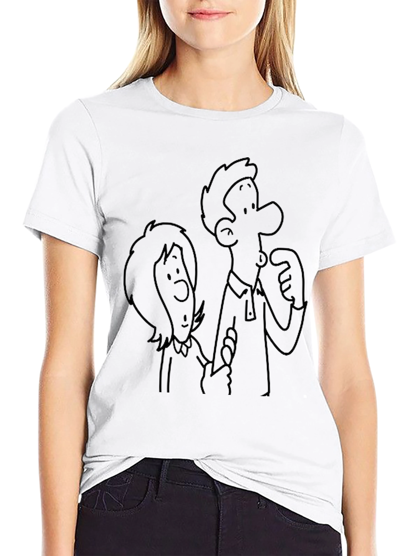 Cartoon Couple Black T-Shirt