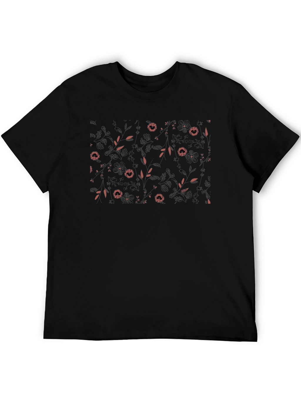Black Floral Print Crew Neck T-Shirt