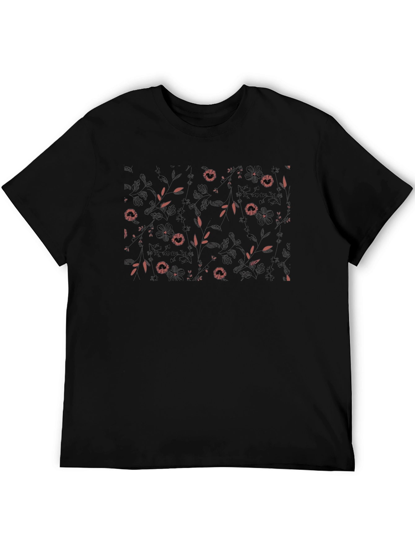 Black Floral Print Crew Neck T-Shirt