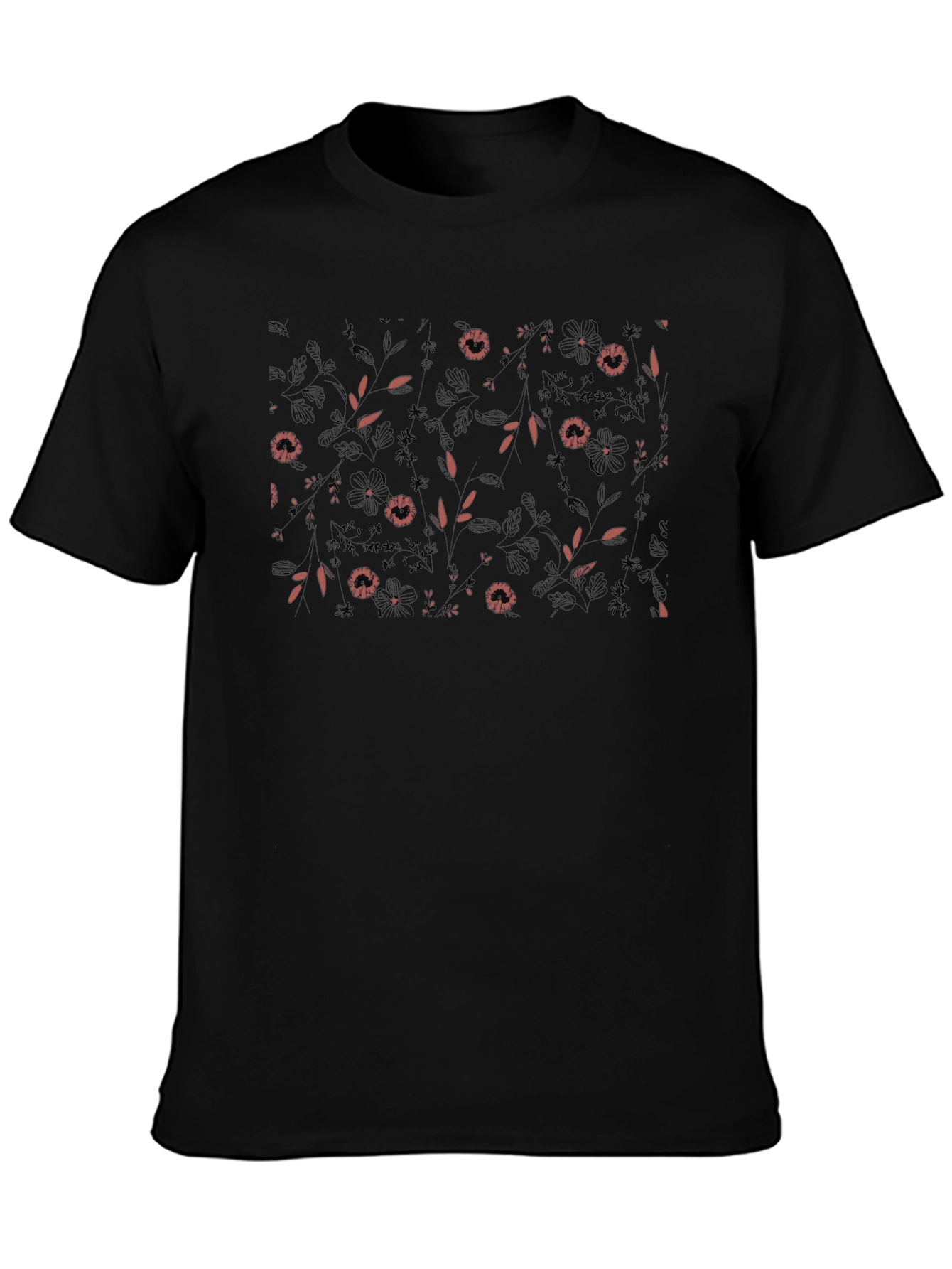 Black Floral Print Crew Neck T-Shirt
