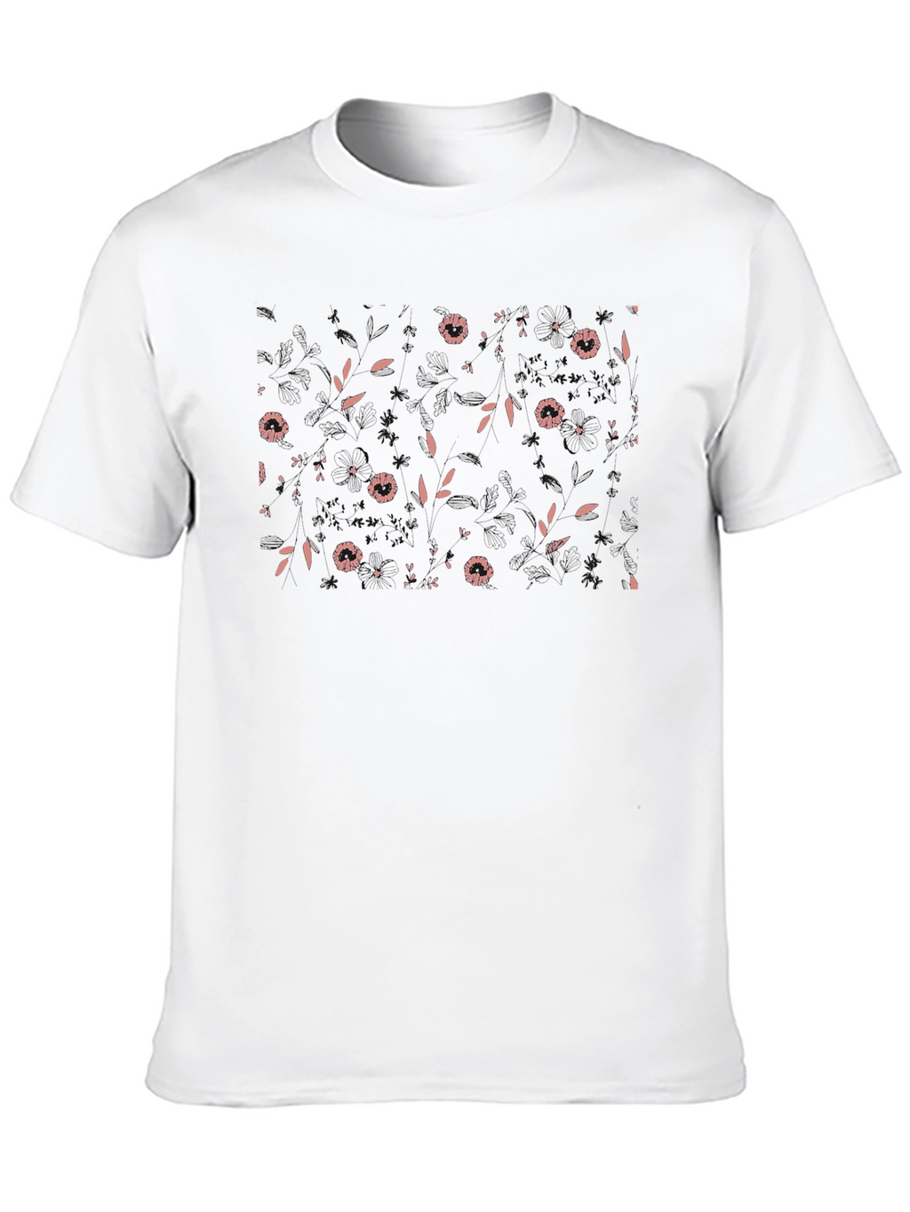 Black Floral Print Crew Neck T-Shirt