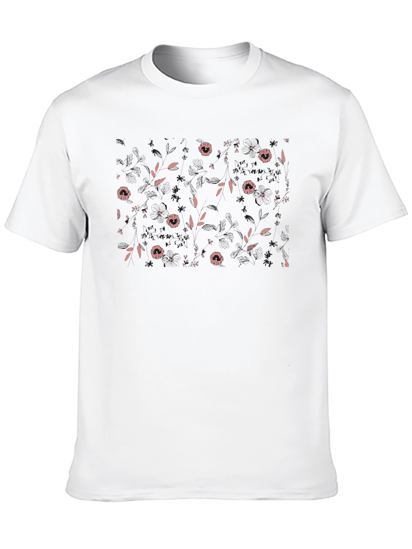 Black Floral Print Crew Neck T-Shirt