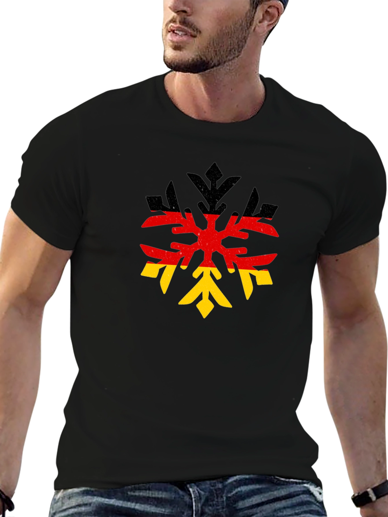 German Flag Snowflake Black T-Shirt