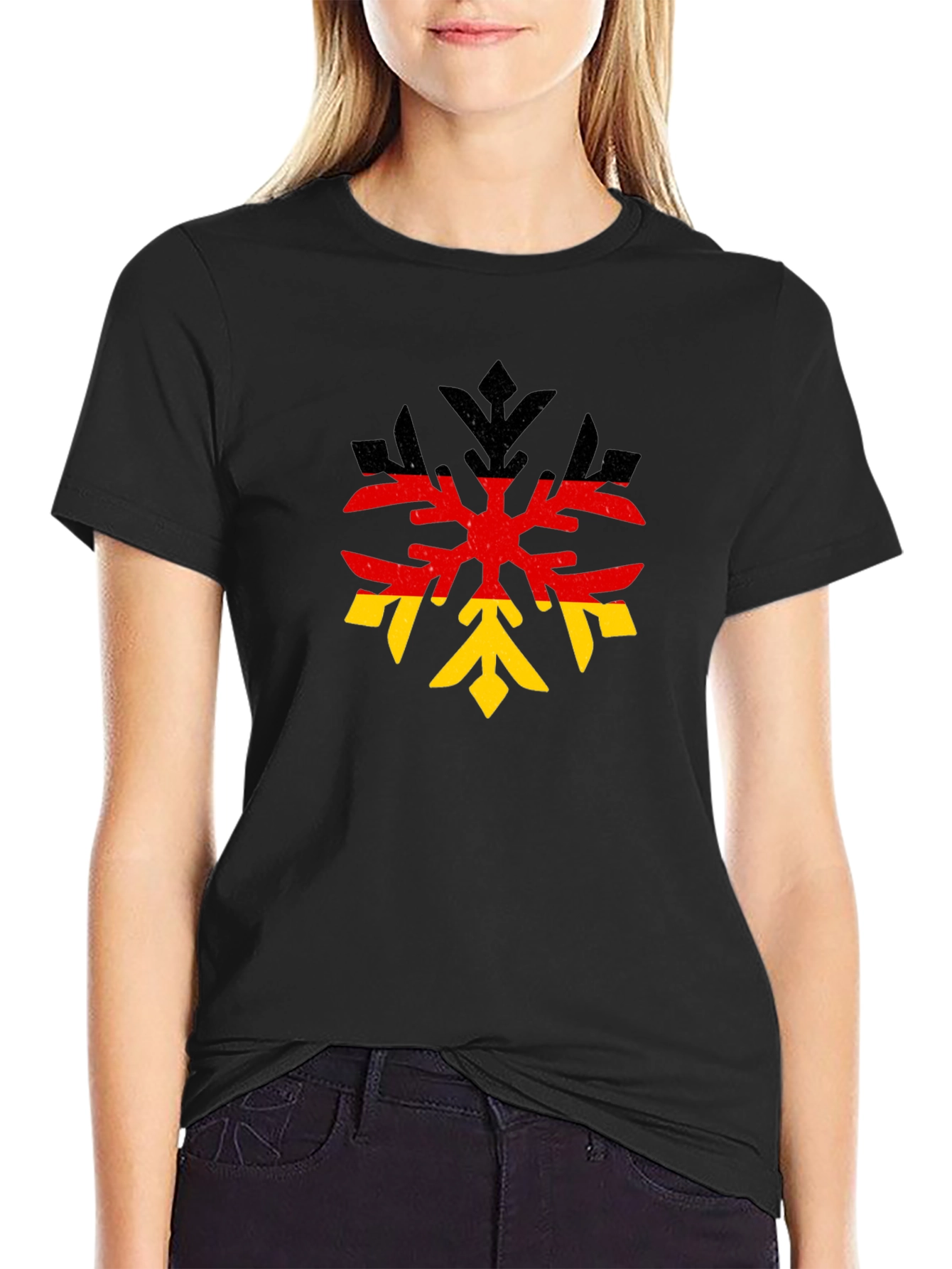 German Flag Snowflake Black T-Shirt