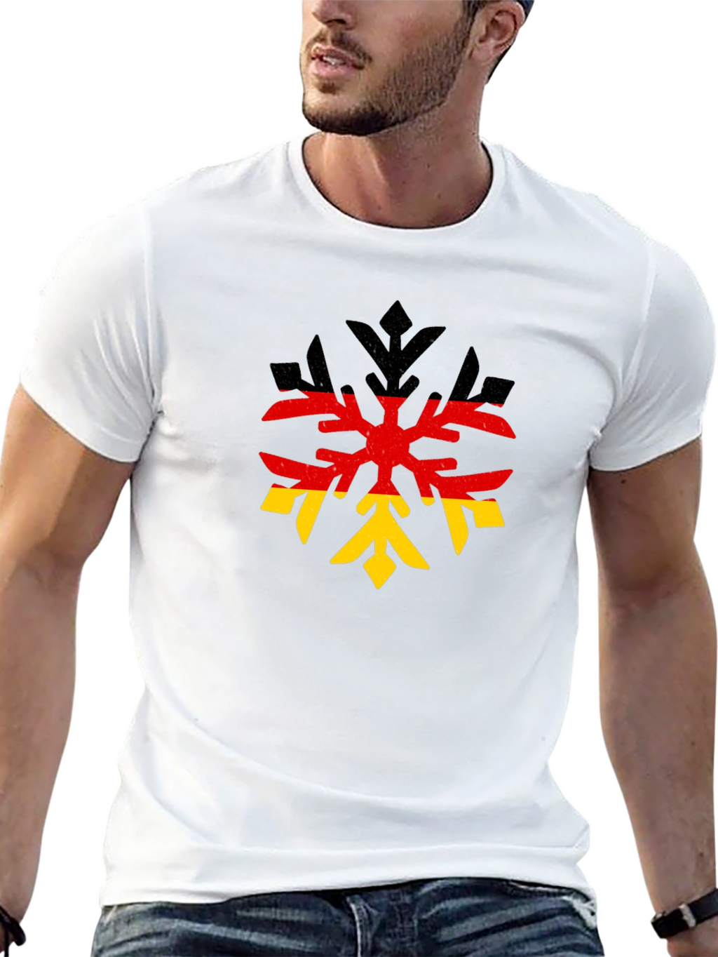 German Flag Snowflake Black T-Shirt